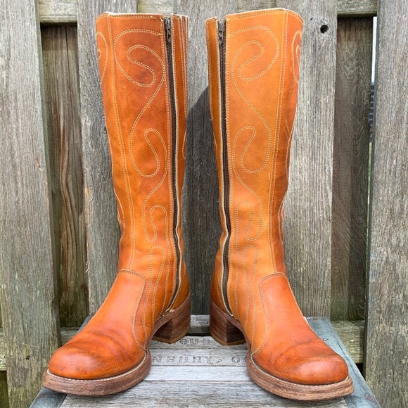 Sold FRYE True Vintage Campus Swirl Embroidery Zippered Tall Knee High Boots 7.5 - Picture 7 of 15